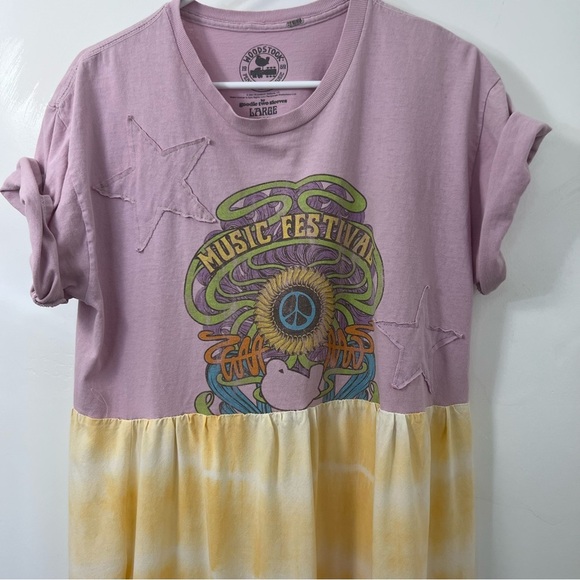 Colorful t shirt Tie-Dye Maxi Dress with off center split, festival dress sz L - Picture 6 of 10